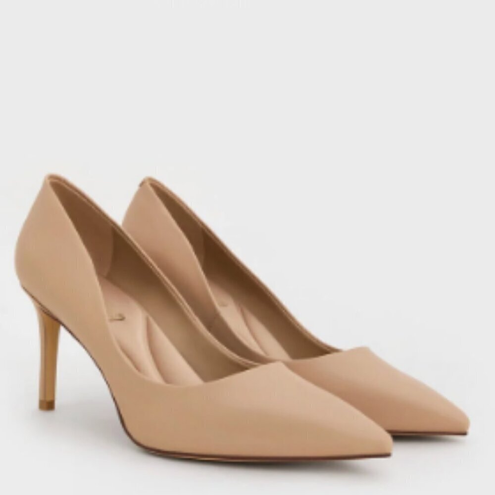 Charles & Keith Emmy Nude Leather Point Toe Classic Heels